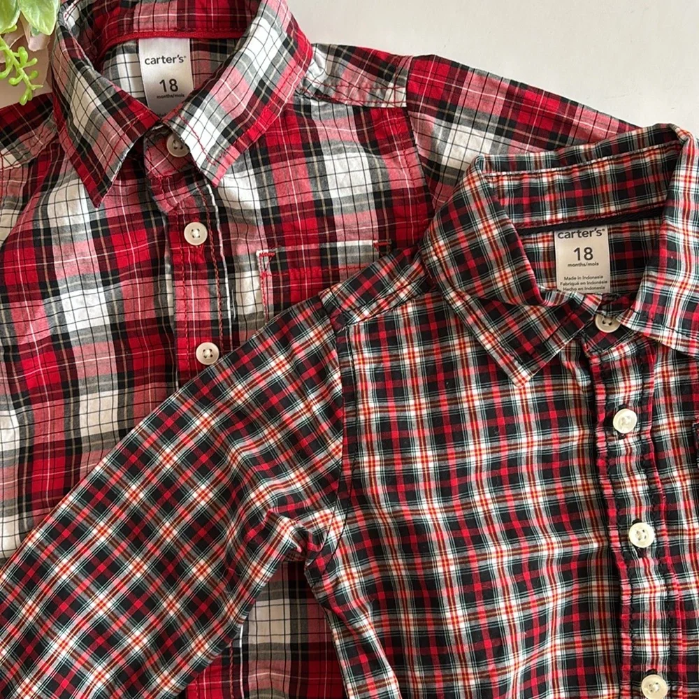 Carter’s 18M Long Sleeve Button Down Shirt Bodysuit snap bottom 18M Christmas